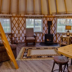 Interior of a well-furnished and well-maintained mid-sized to large yurt