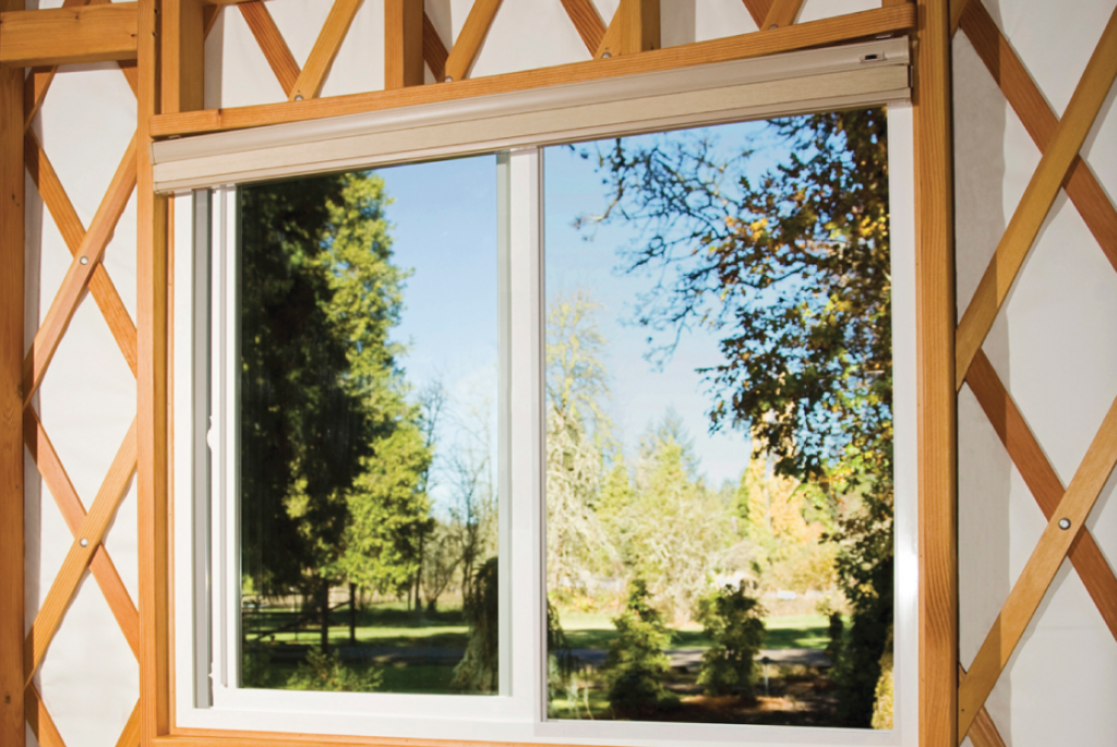 close up of window in pacific yurt.