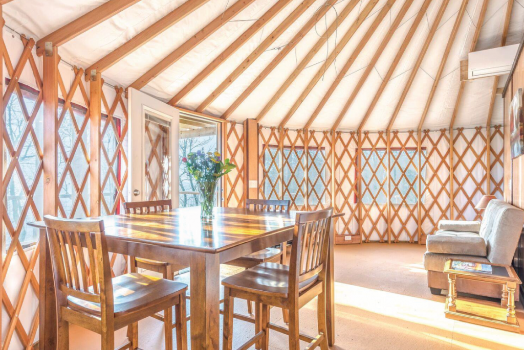 interior dining area in pacific yurt.